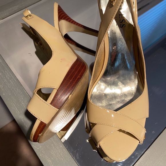 Cream colour Guess brand sling back pumps - Picture 2 of 10